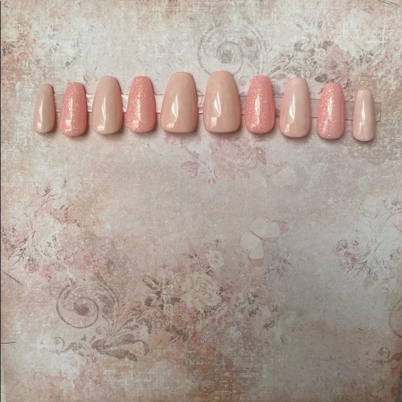 MODE CHANGE MARBLE PRESS ON NAILS PINK NUDE NEUTRAL SAKURA SHORT COFFIN SET SZ M - Picture 7 of 14